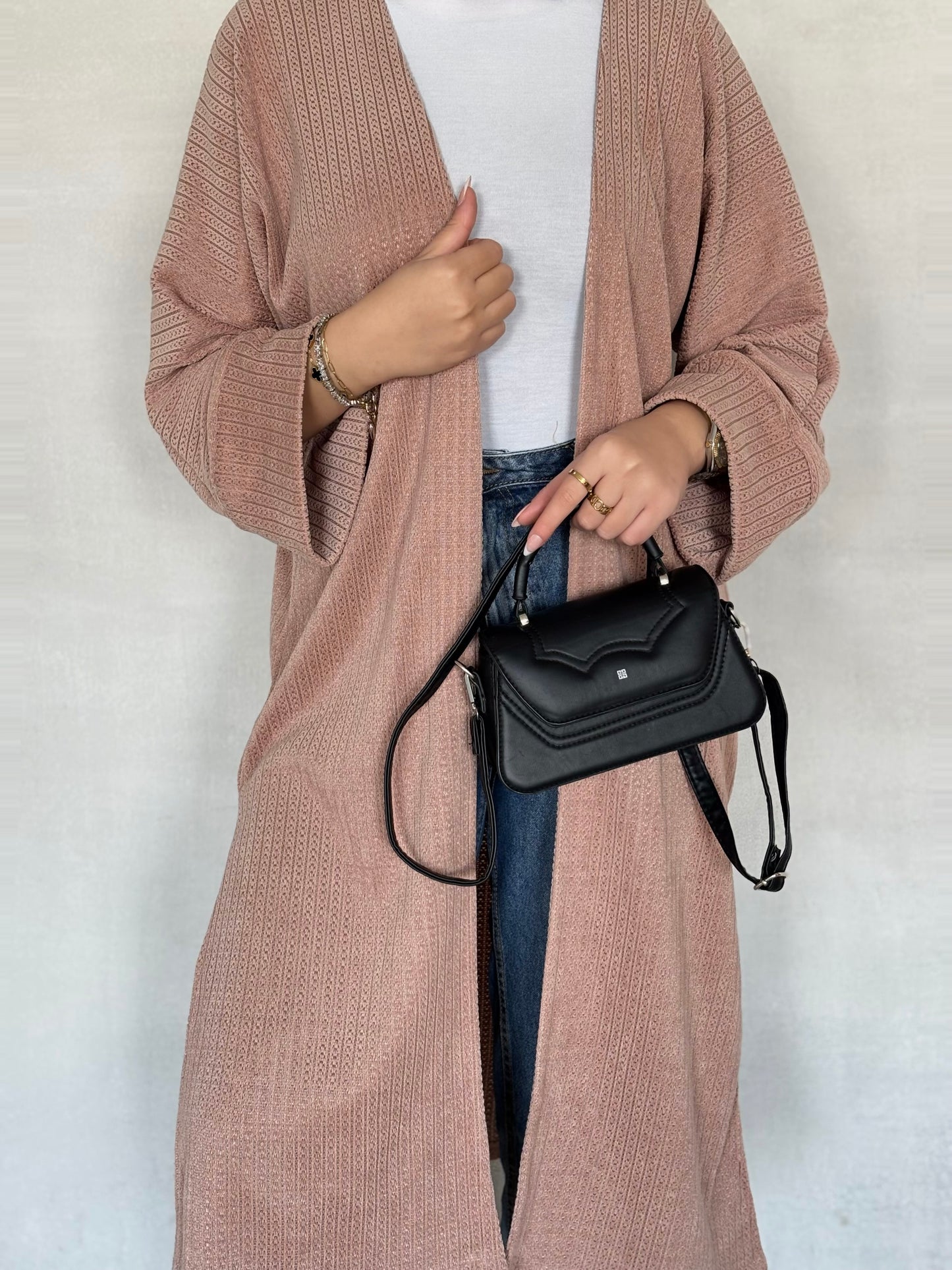 Long Ribbed Knit Cardigan in rose