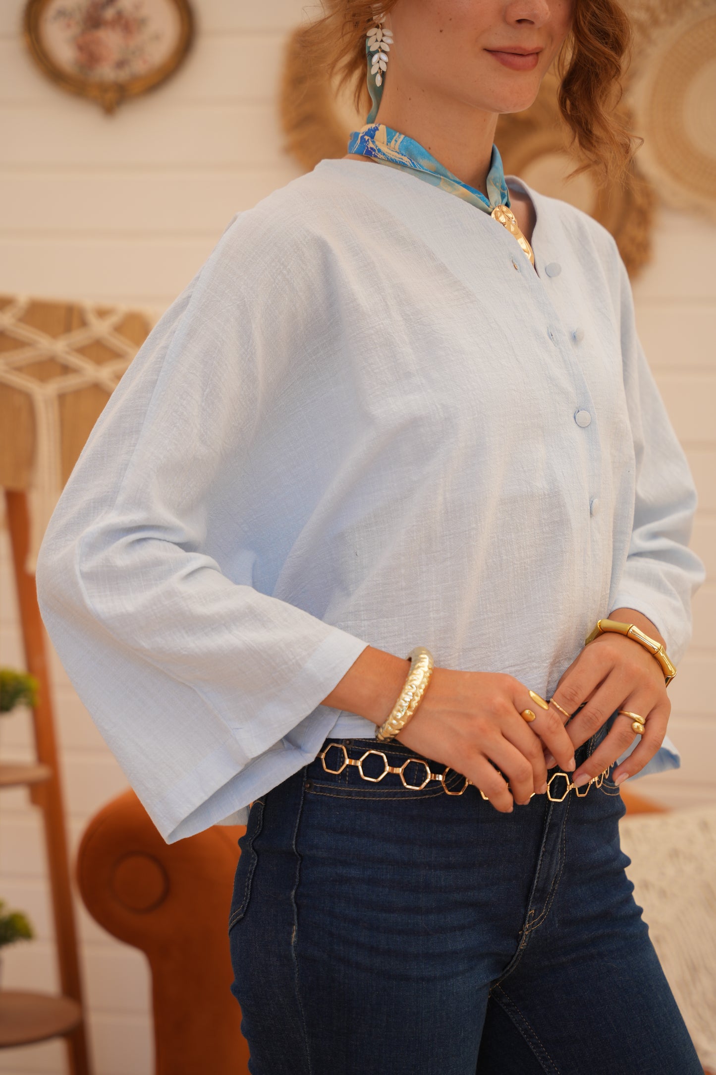 linen Blouse in baby blue
