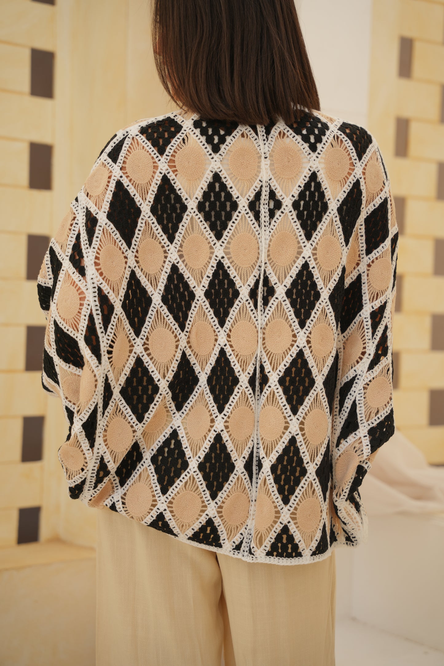 Solana Cardigan in Black & Beige