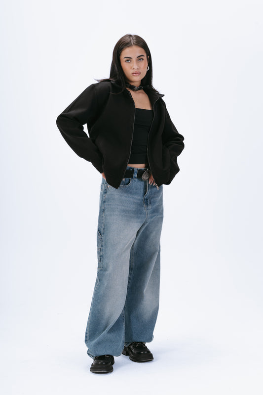 Zip up utility jacket in black