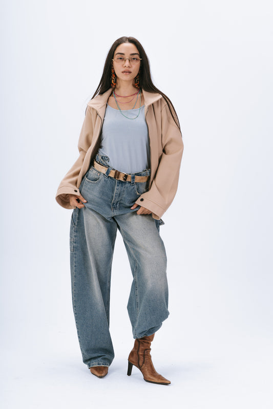 Zip up utility jacket in beige