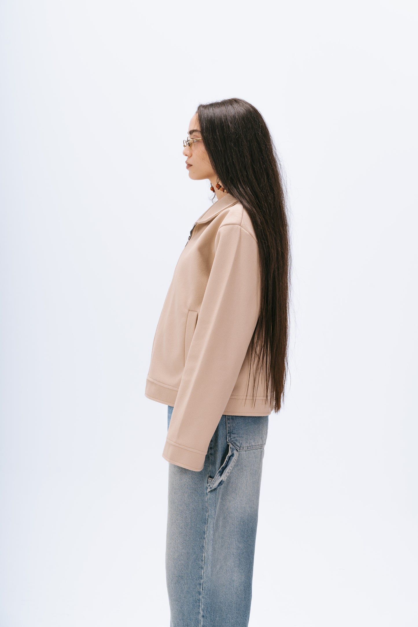 Zip up utility jacket in beige