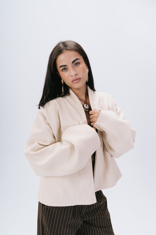 Gokh scarf-collar oversized cardigan in off-white