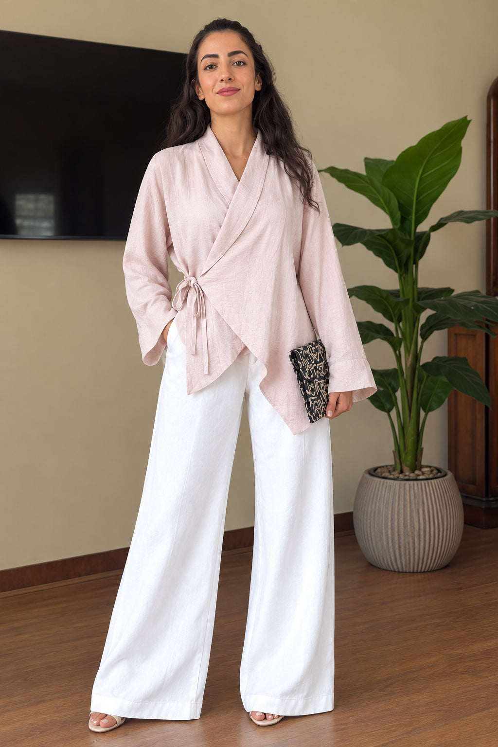 Rose Draped Wrap Blouse