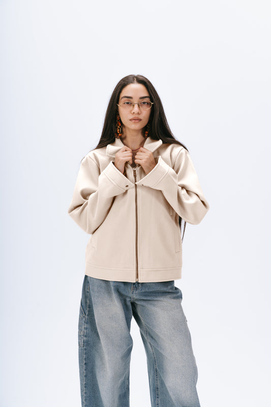 Zip up utility jacket in off-white