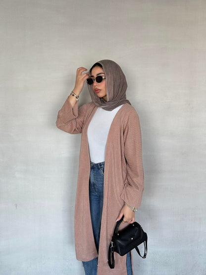 Long Ribbed Knit Cardigan in rose