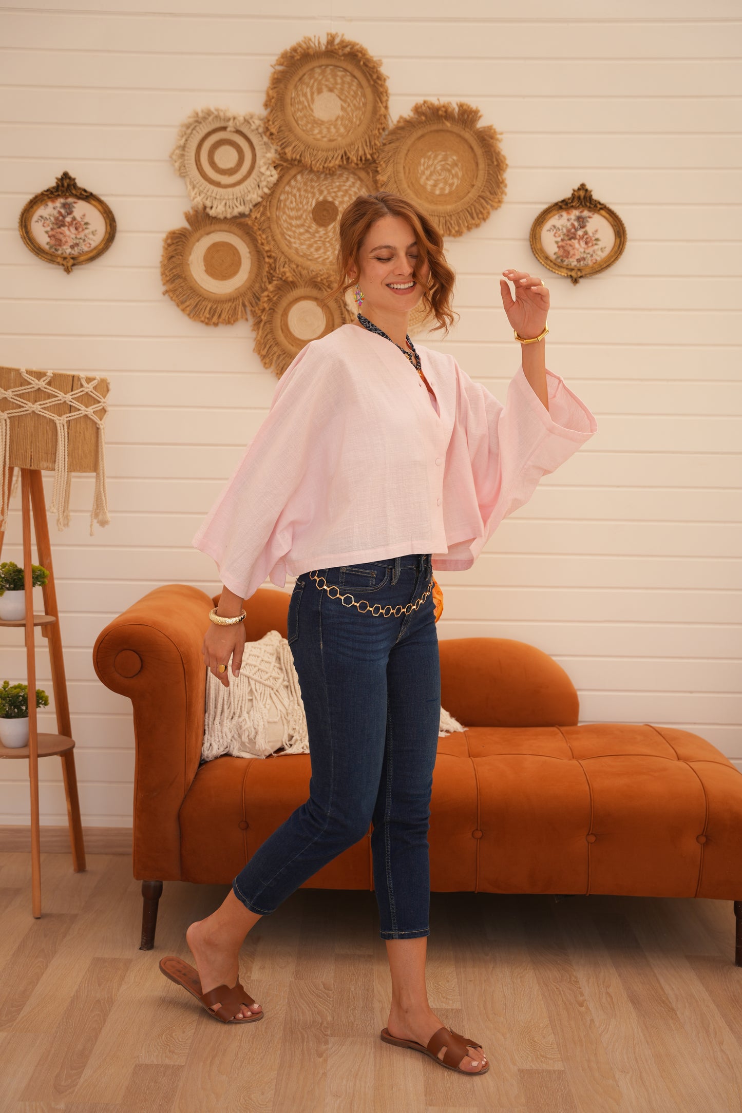linen Blouse in pink