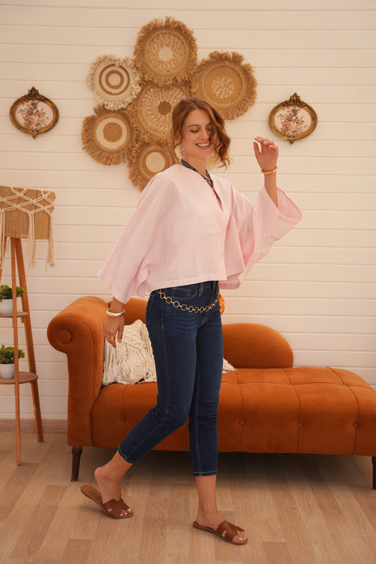 linen Blouse in pink