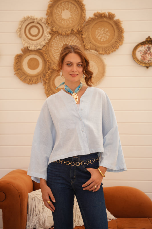 linen Blouse in baby blue