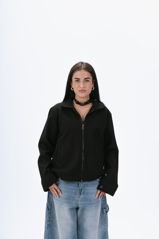 Zip up utility jacket in black