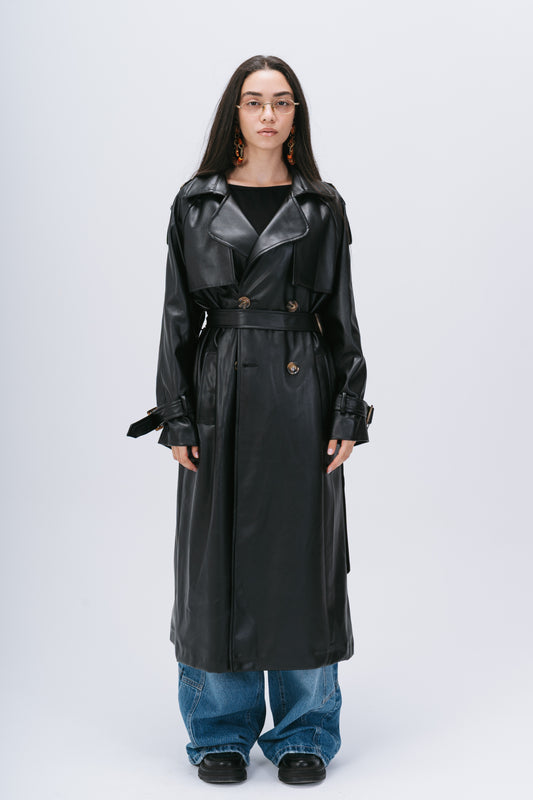 Leather Coat in Black