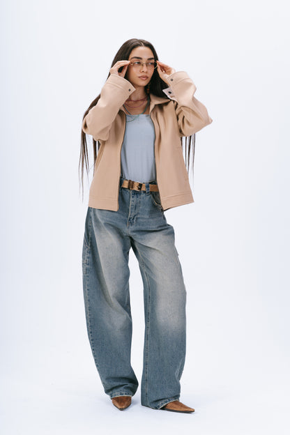 Zip up utility jacket in beige