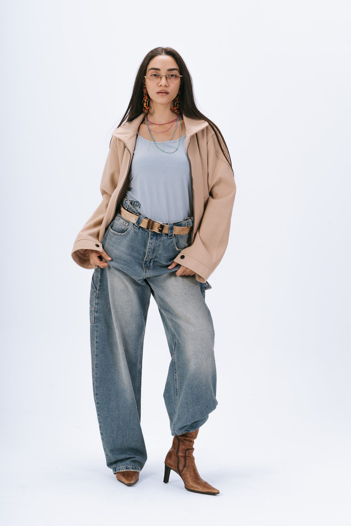 Zip up utility jacket in beige