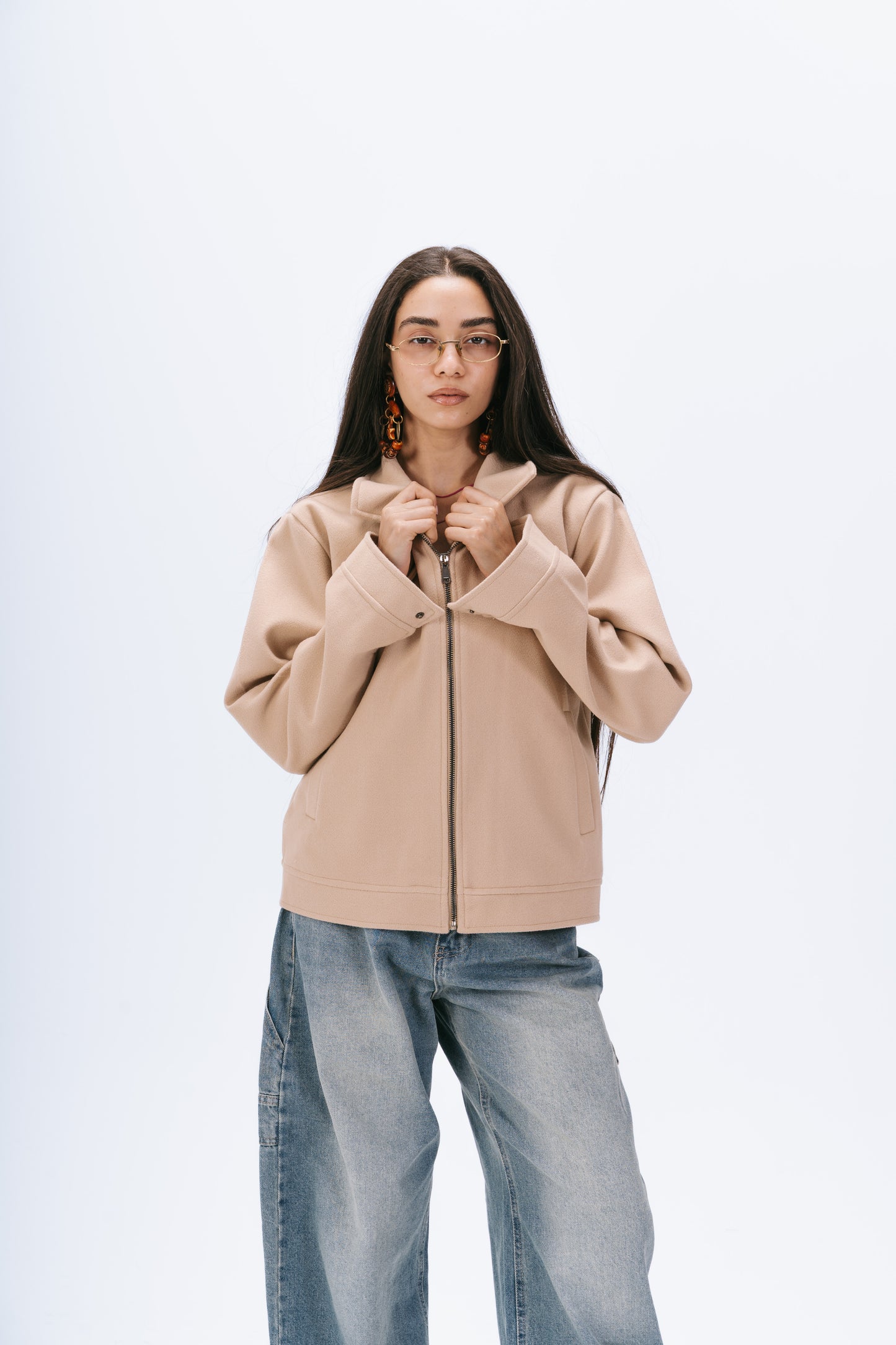 Zip up utility jacket in beige