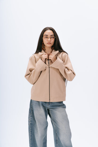 Zip up utility jacket in beige