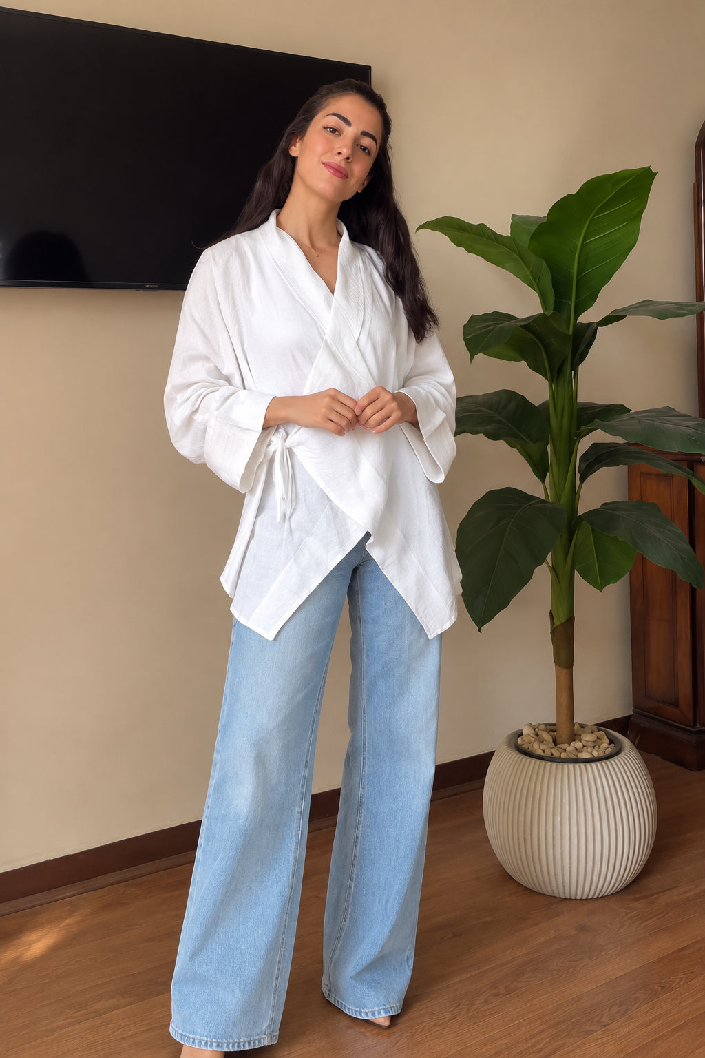 White Draped Wrap Blouse
