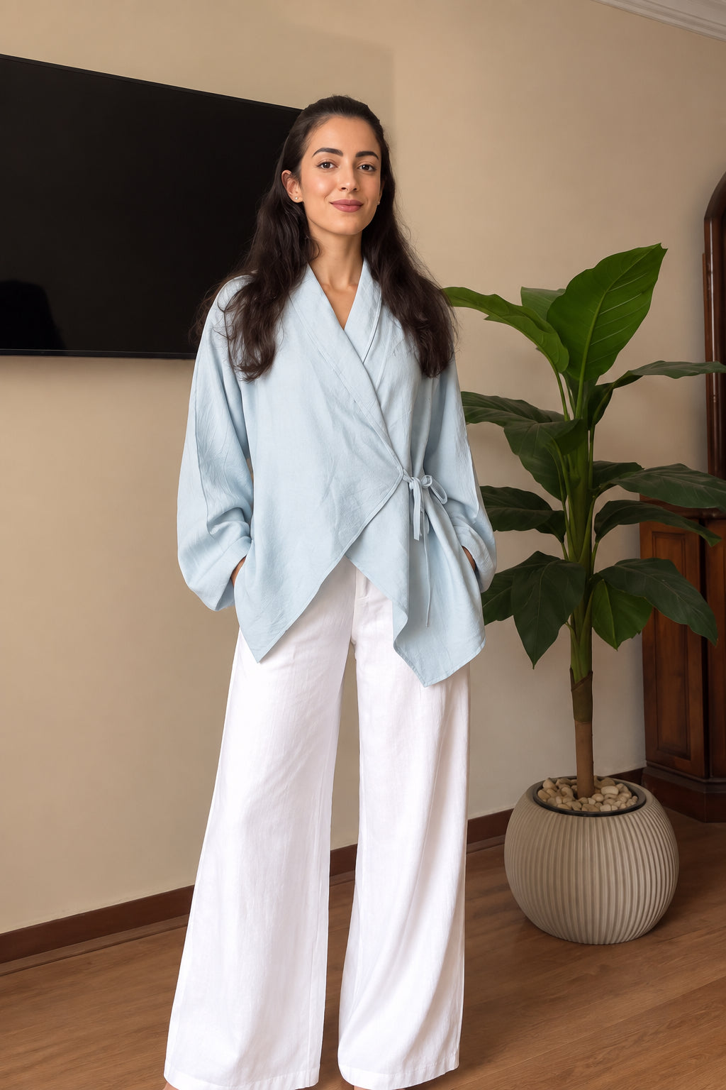 Mint green Draped Wrap Blouse
