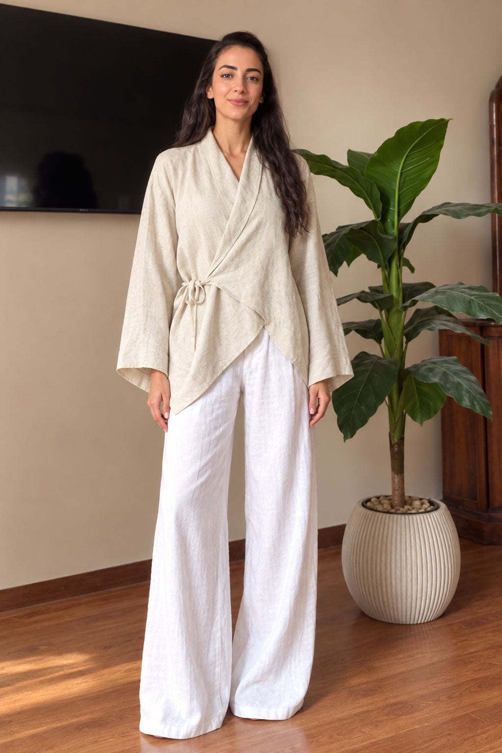 Beige Draped Wrap Blouse