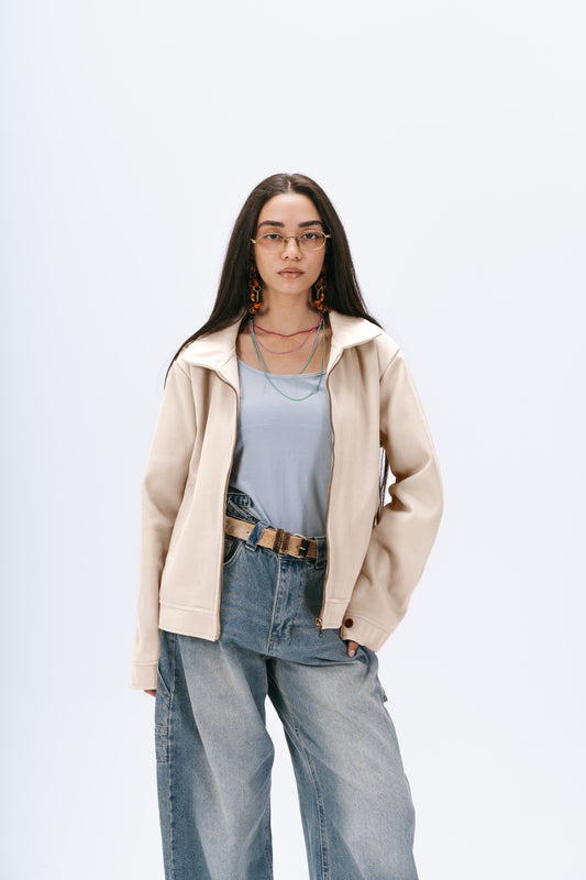 Zip up utility jacket in off-white